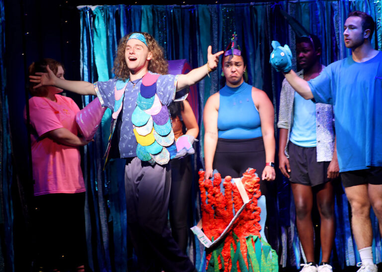 Jack Prisco and cast in Weathervane Theatre's Patchwork Players production of THE RAINBOW FISH performed at Bethlehem's Colonial Theatre. July, 2023. Photo by Carrie Greenberg