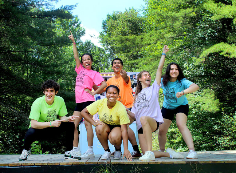 Weathervane Theatre's Patchwork Players' production of SWIFTLY CHASING DREAMS. Left to Right: Payton Thomas, Ana Lauren Rodriguez, Lily Cameron, Dan Follett, Bebe Moss, Elliana Karris. July 19, 2024. Photo by Lew Whitener