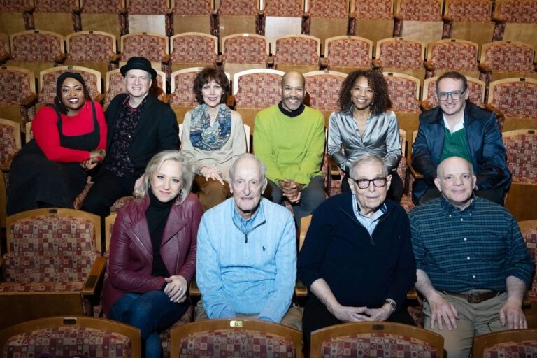 The Off-Broadway cast of ABOUT TIME, featuring Weathervane Producing Artistic Director Ethan Paulini (top row - last on right), with creators David Shire and Richard Maltby, Jr (front row center)—photo by Julieta Cervantes.