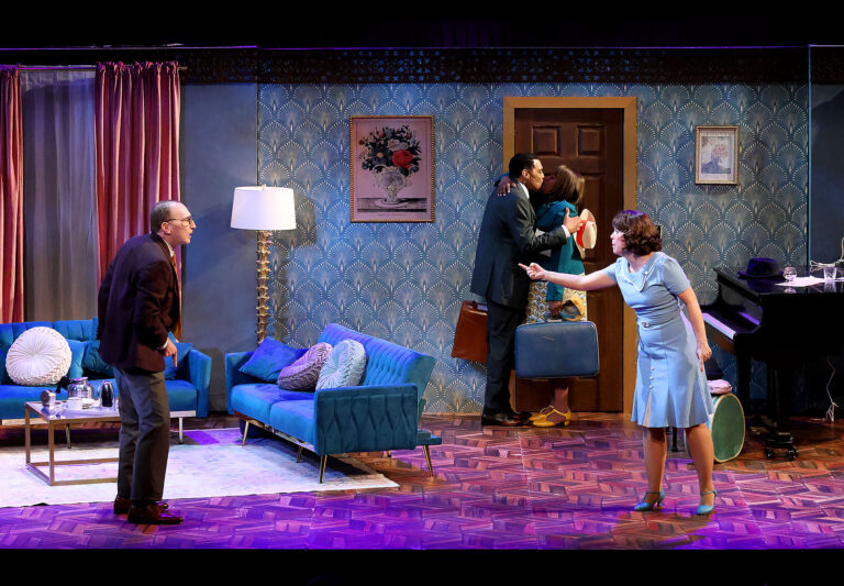 two people argue in the foreground while two people snuggle in the background