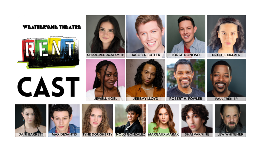 headshots of the cast members of Weathervane Theatre's production of RENT