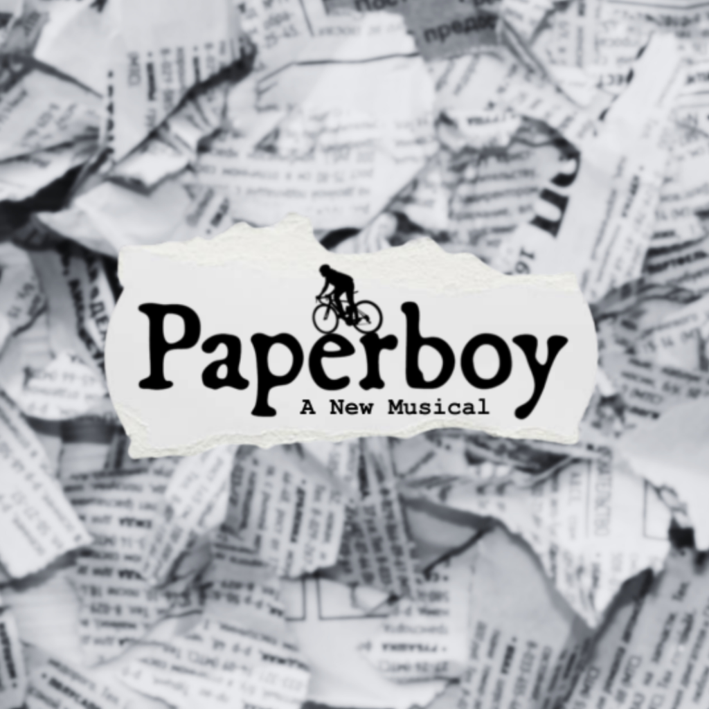 crumbled up newspaper with the logo of Paperboy the musical overlayed on top